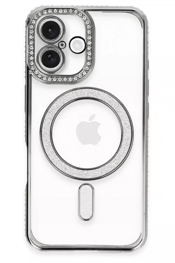 Apple iPhone 16 Plus Kılıf Joke Simli Magneticsafe Kılıf - Gri