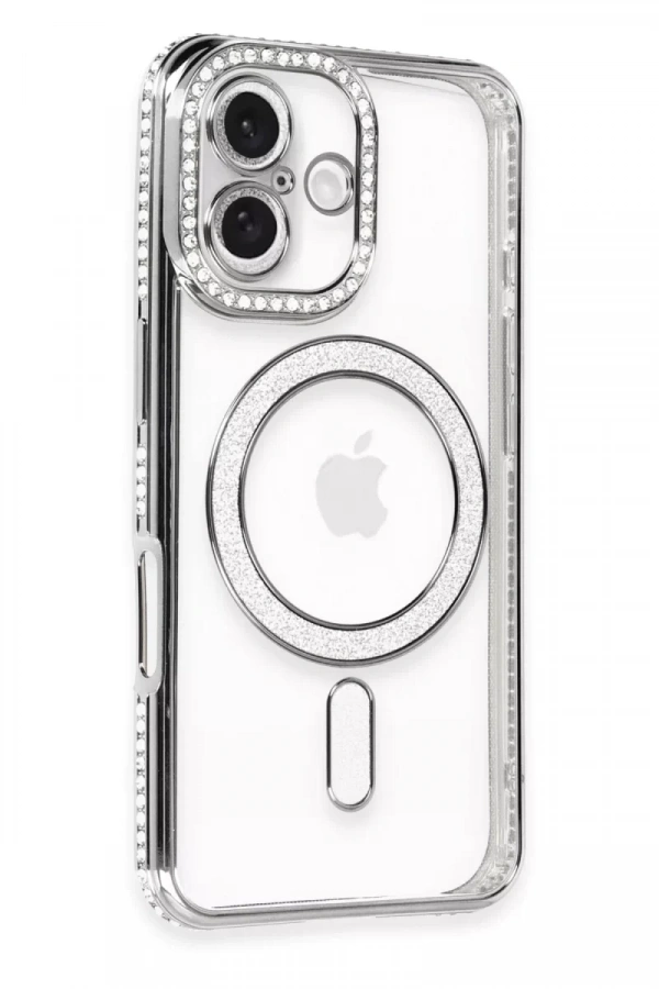 Apple iPhone 16 Plus Kılıf Joke Simli Magneticsafe Kılıf - Gri