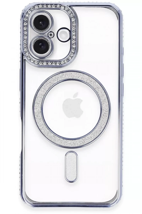 Apple iPhone 16 Plus Kılıf Joke Simli Magneticsafe Kılıf - Mavi