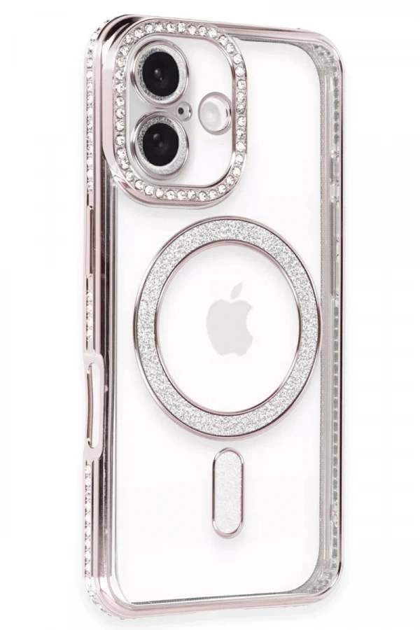 Apple iPhone 16 Plus Kılıf Joke Simli Magneticsafe Kılıf - Pembe