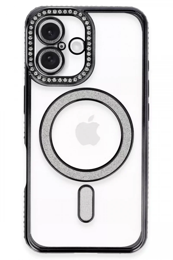 Apple iPhone 16 Plus Kılıf Joke Simli Magneticsafe Kılıf - Siyah