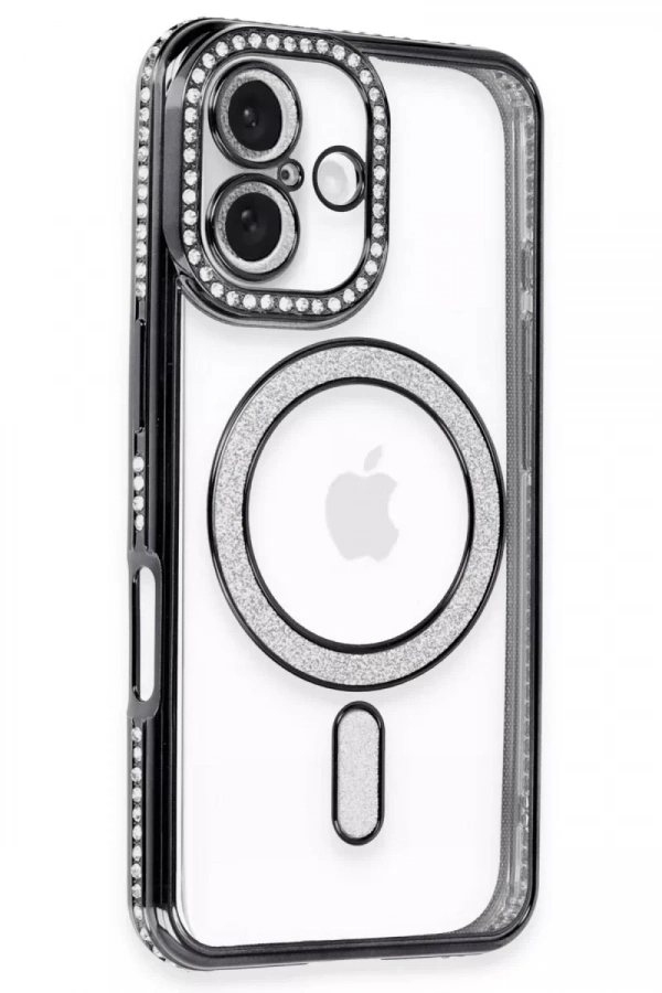 Apple iPhone 16 Plus Kılıf Joke Simli Magneticsafe Kılıf - Siyah