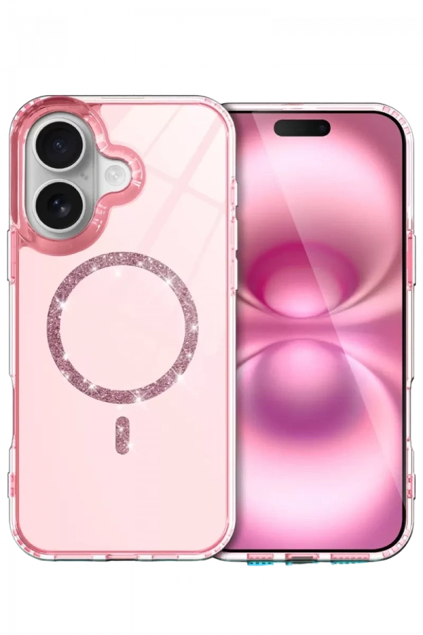 Apple iPhone 16 Plus Live Diamond Magsafe Kapak - Pembe