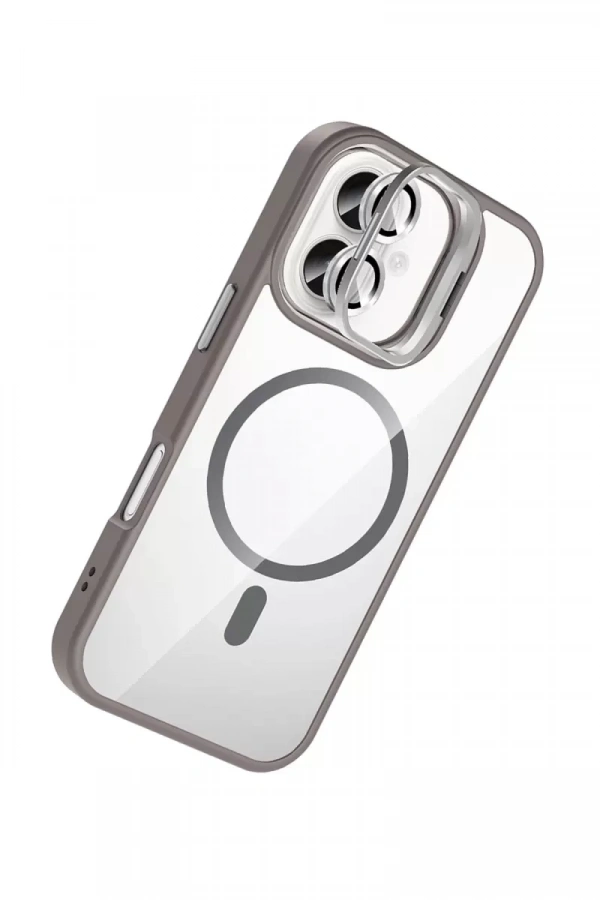 Apple iPhone 16 Plus Remim Lensli Magsafe Standlı Kapak - Titan Gri