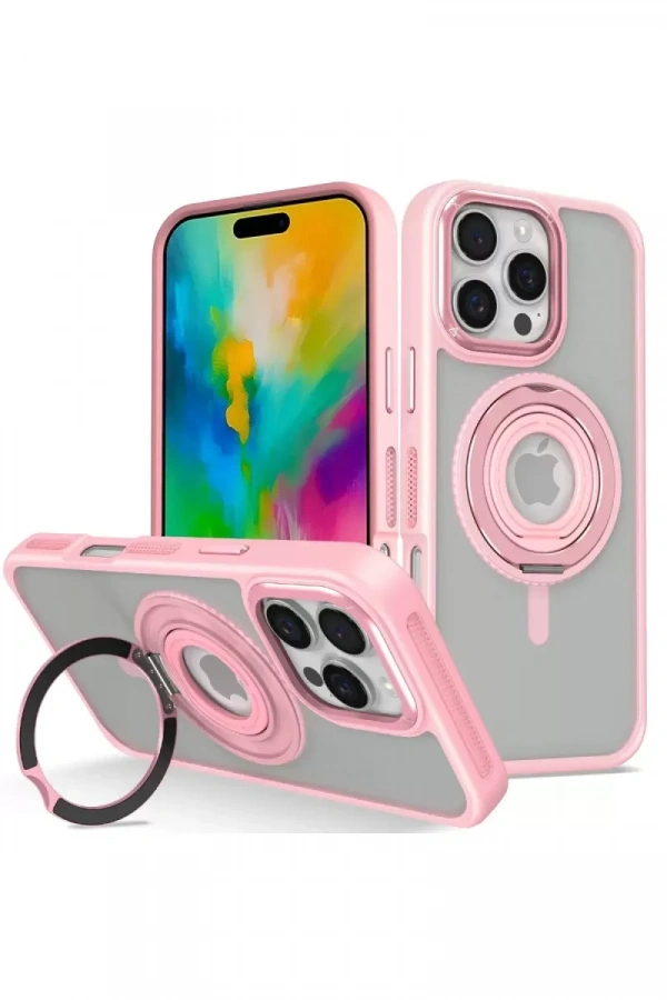 Apple iPhone 16 Pro Banza Magsafe Standlı Kapak - Pembe