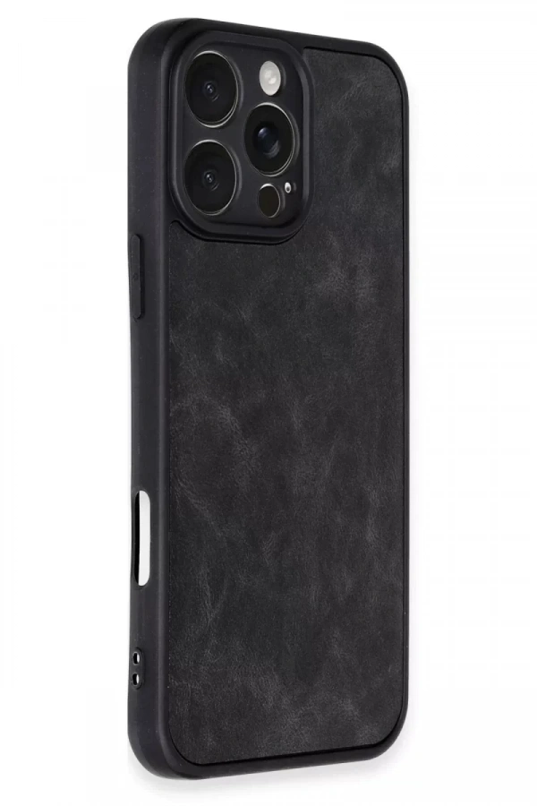 Apple iPhone 16 Pro Kılıf Aras Deri Kapak - Siyah
