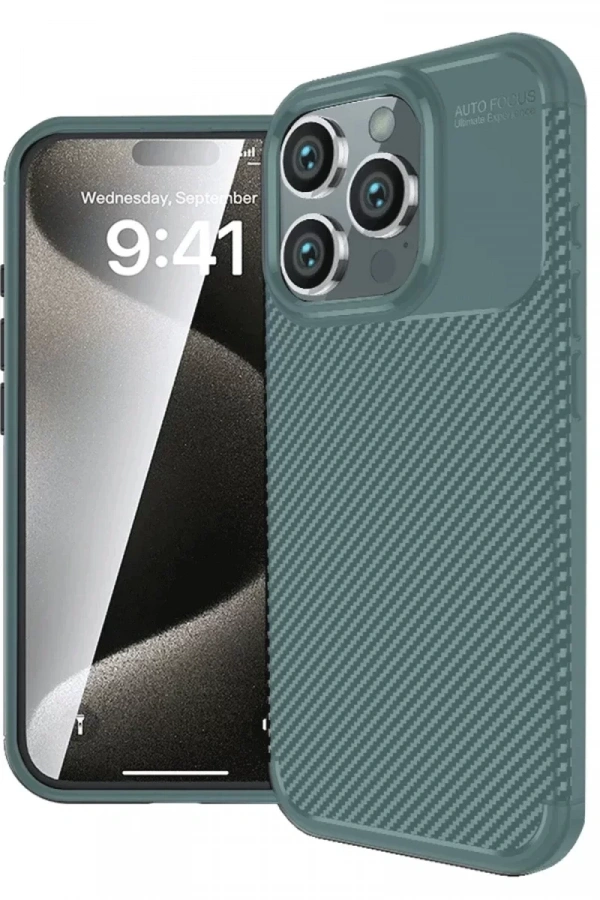 Apple iPhone 16 Pro Kılıf Auto Focus Karbon Kapak - Koyu Yeşil