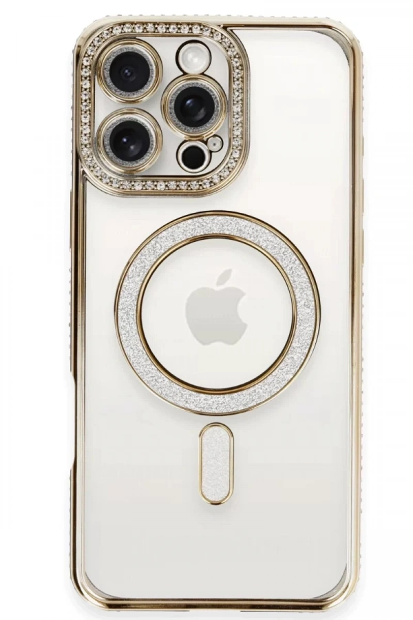 Apple iPhone 16 Pro Kılıf Joke Simli Magneticsafe Kılıf - Gold