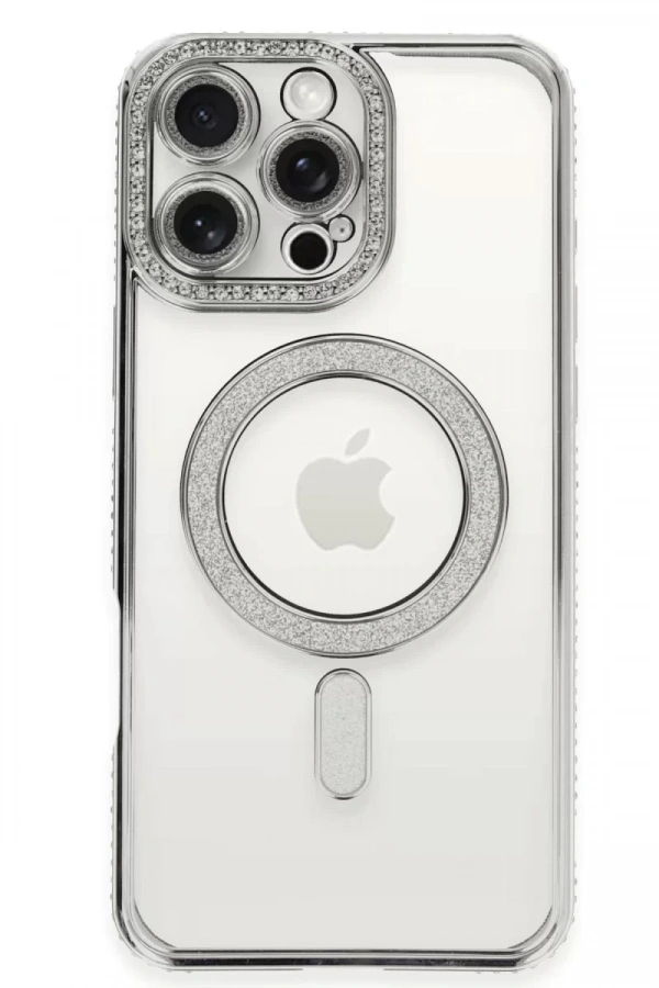 Apple iPhone 16 Pro Kılıf Joke Simli Magneticsafe Kılıf - Gümüş