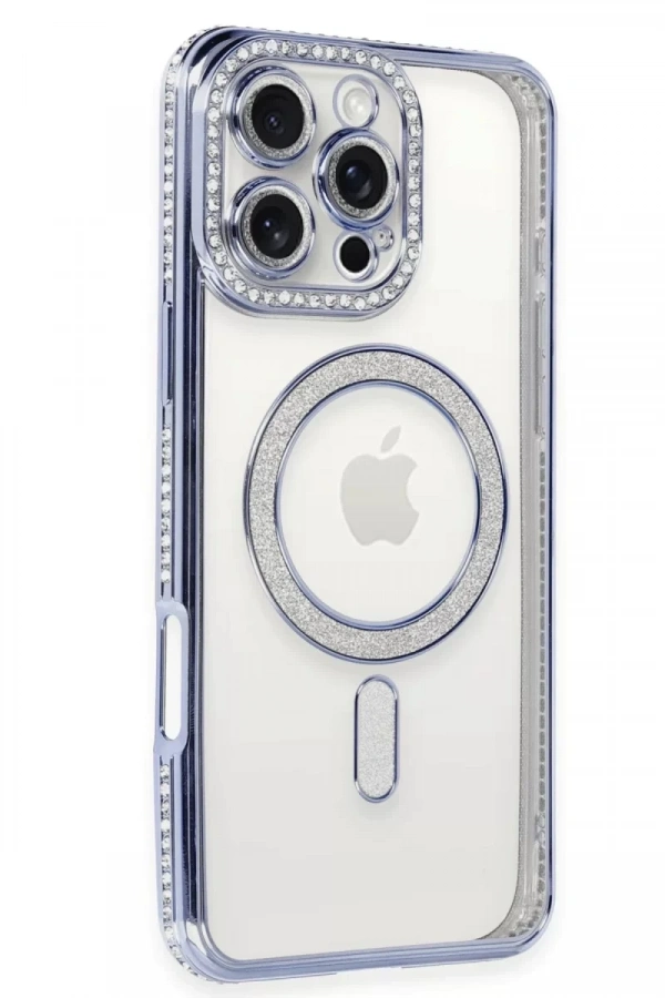 Apple iPhone 16 Pro Kılıf Joke Simli Magneticsafe Kılıf - Mavi