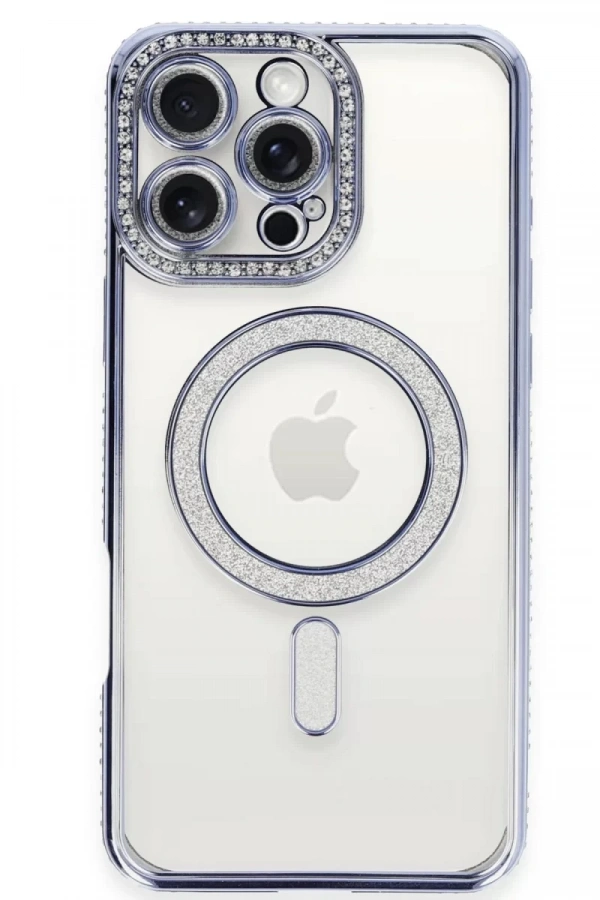 Apple iPhone 16 Pro Kılıf Joke Simli Magneticsafe Kılıf - Mavi