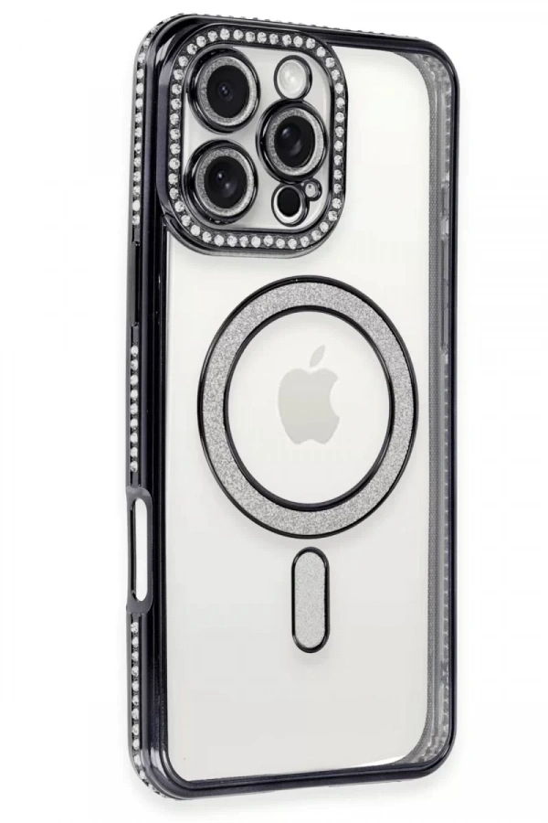 Apple iPhone 16 Pro Kılıf Joke Simli Magneticsafe Kılıf - Siyah