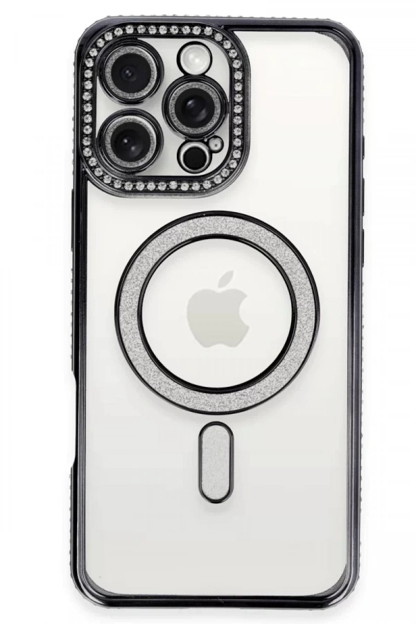 Apple iPhone 16 Pro Kılıf Joke Simli Magneticsafe Kılıf - Siyah
