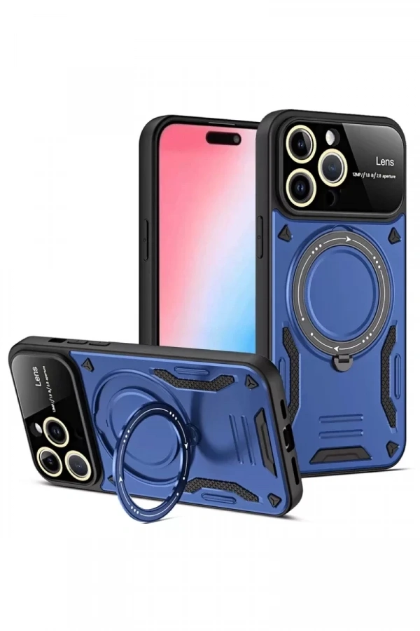 Apple iPhone 16 Pro Kılıf Joy Lens Standlı Kapak - Lacivert