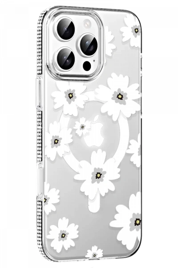 Apple iPhone 16 Pro Max Floral Magsafe Kapak - Beyaz