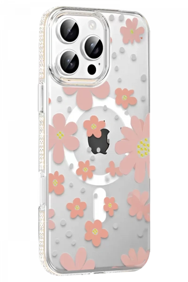 Apple iPhone 16 Pro Max Floral Magsafe Kapak - Pembe