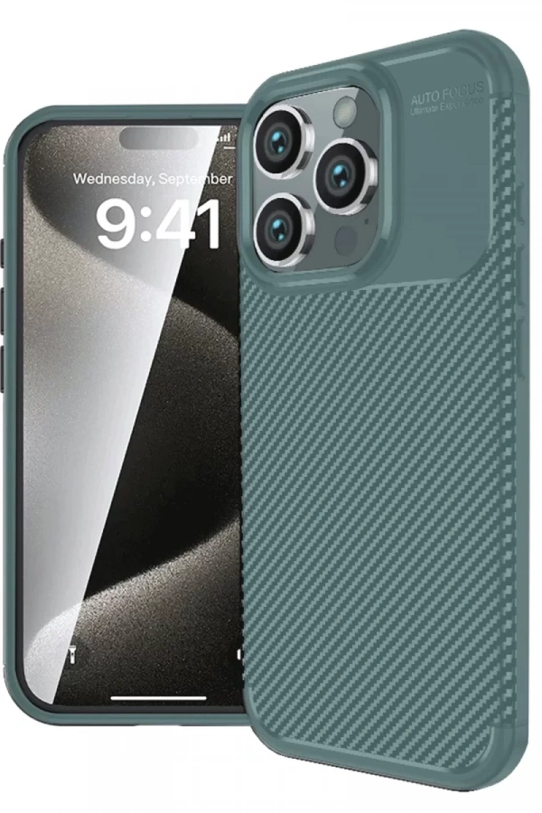 Apple iPhone 16 Pro Max Kılıf Auto Focus Karbon Kapak - Koyu Yeşil