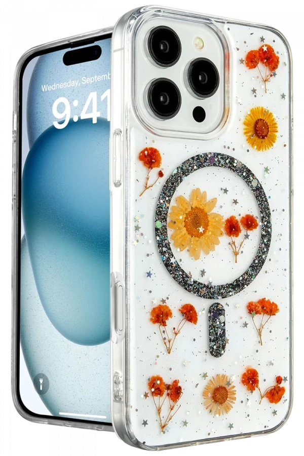Apple iPhone 16 Pro Max Kılıf Daisy Simli Magsafe Kapak - Siyah
