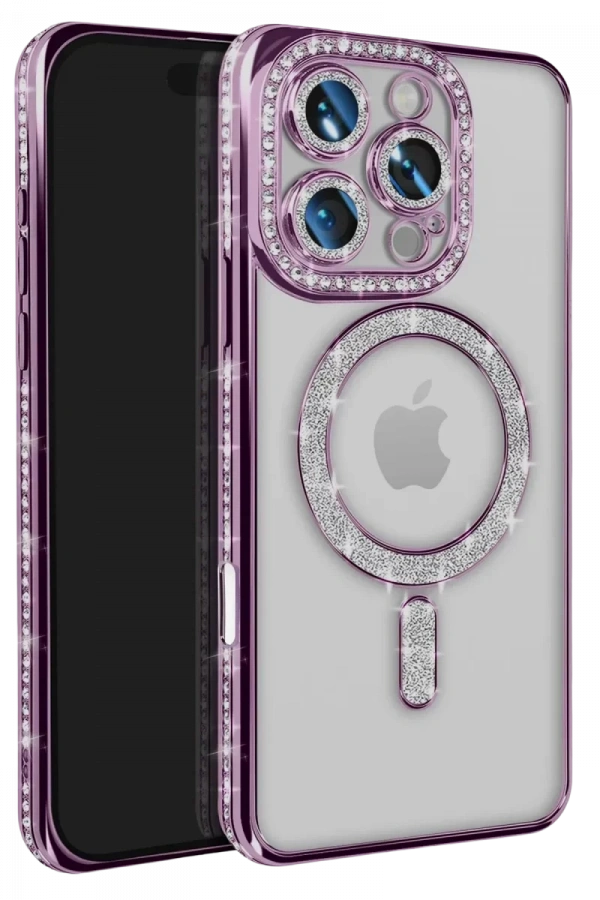 Apple iPhone 16 Pro Max Kılıf Joke Simli Magneticsafe Kılıf - Derin Mor