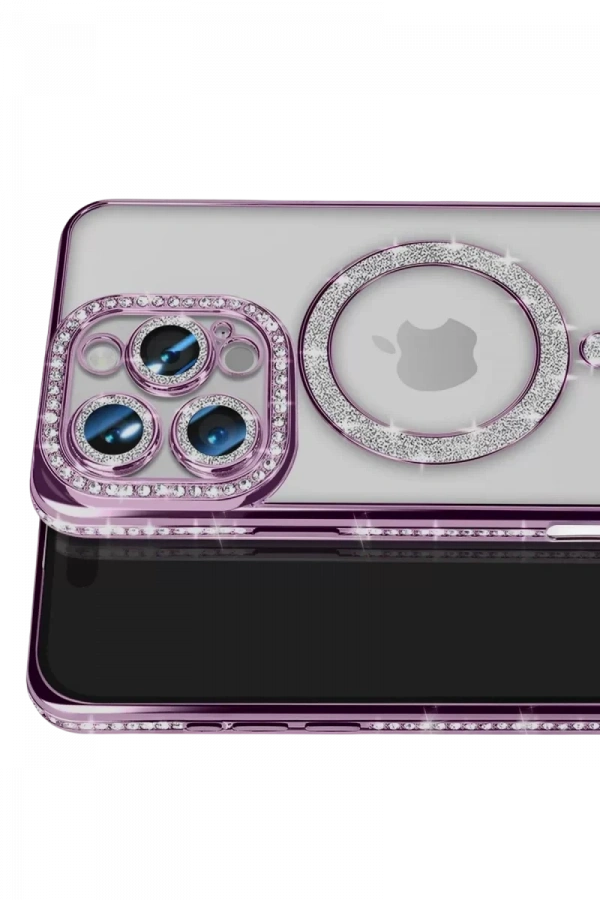 Apple iPhone 16 Pro Max Kılıf Joke Simli Magneticsafe Kılıf - Derin Mor
