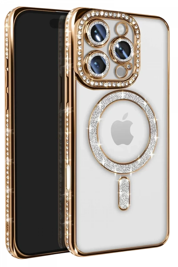 Apple iPhone 16 Pro Max Kılıf Joke Simli Magneticsafe Kılıf - Gold