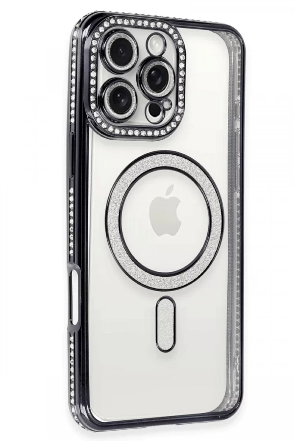 Apple iPhone 16 Pro Max Kılıf Joke Simli Magneticsafe Kılıf - Gri