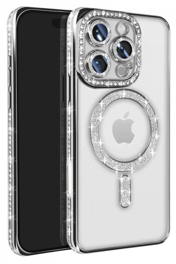Apple iPhone 16 Pro Max Kılıf Joke Simli Magneticsafe Kılıf - Gümüş