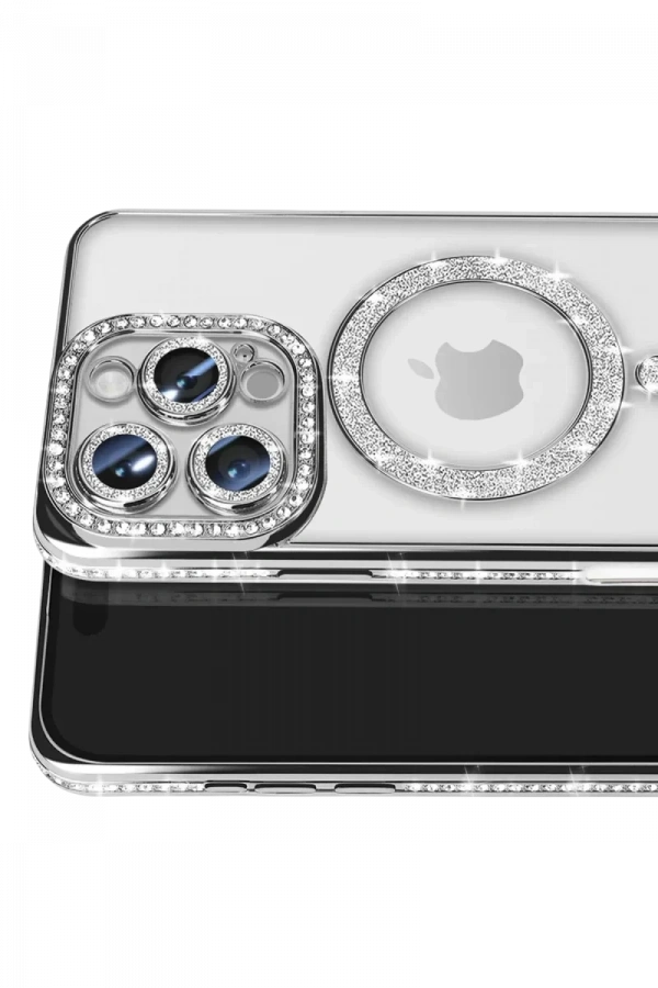 Apple iPhone 16 Pro Max Kılıf Joke Simli Magneticsafe Kılıf - Gümüş
