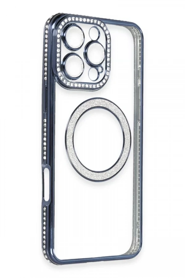 Apple iPhone 16 Pro Max Kılıf Joke Simli Magneticsafe Kılıf - Lacivert