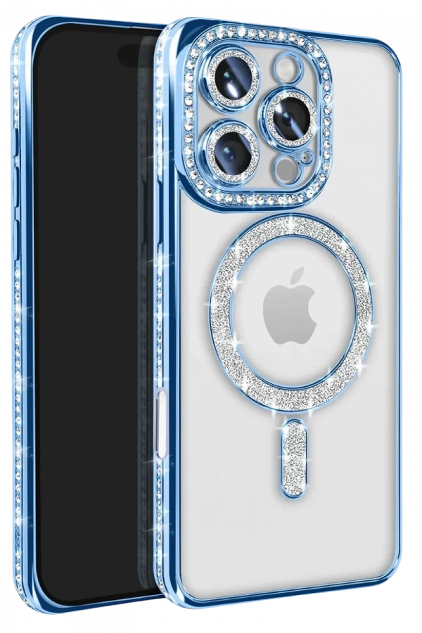 Apple iPhone 16 Pro Max Kılıf Joke Simli Magneticsafe Kılıf - Mavi