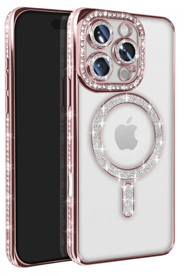 Apple iPhone 16 Pro Max Kılıf Joke Simli Magneticsafe Kılıf - Pembe