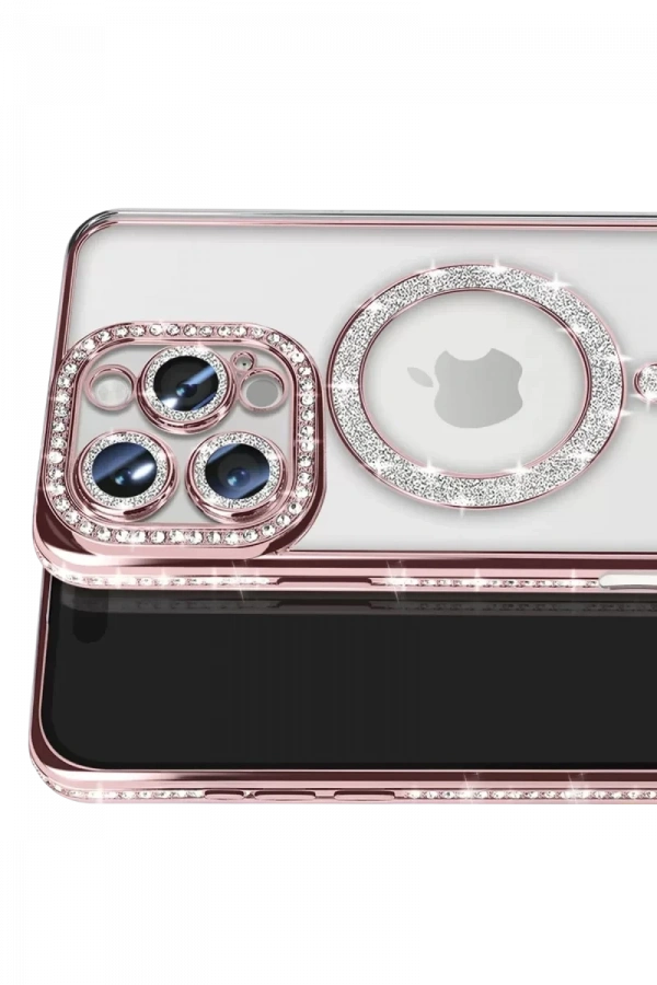 Apple iPhone 16 Pro Max Kılıf Joke Simli Magneticsafe Kılıf - Pembe
