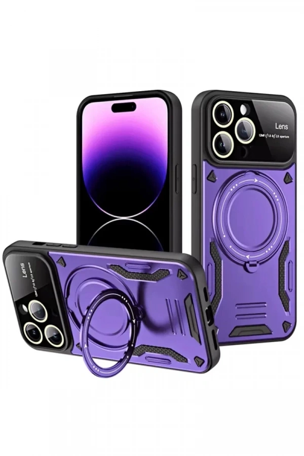 Apple iPhone 16 Pro Max Kılıf Joy Lens Standlı Kapak - Mor
