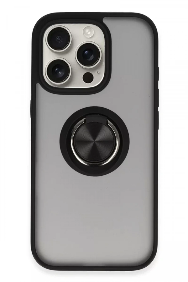 Apple iPhone 16 Pro Max Kılıf Montreal Yüzüklü Silikon Kapak - Siyah