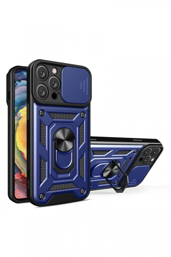 Apple iPhone 16 Pro Max Kılıf Pars Lens Yüzüklü Silikon - Lacivert