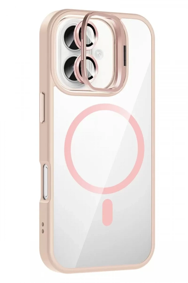 Apple iPhone 16 Remim Lensli Magsafe Standlı Kapak - Pembe