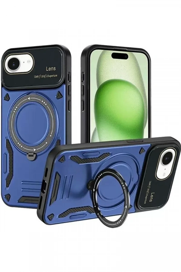 Apple iPhone 16E Kılıf Joy Lens Standlı Kapak - Lacivert