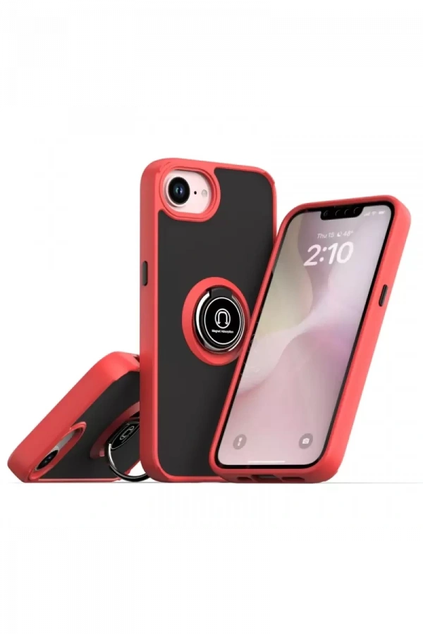 Apple iPhone 16E Kılıf Montreal Yüzüklü Silikon Kapak - Kırmızı