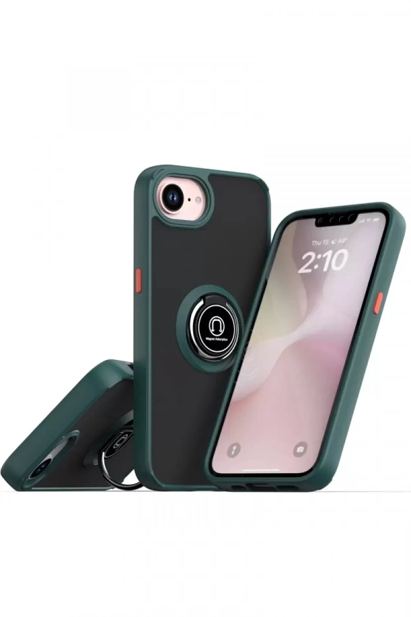 Apple iPhone 16E Kılıf Montreal Yüzüklü Silikon Kapak - Yeşil