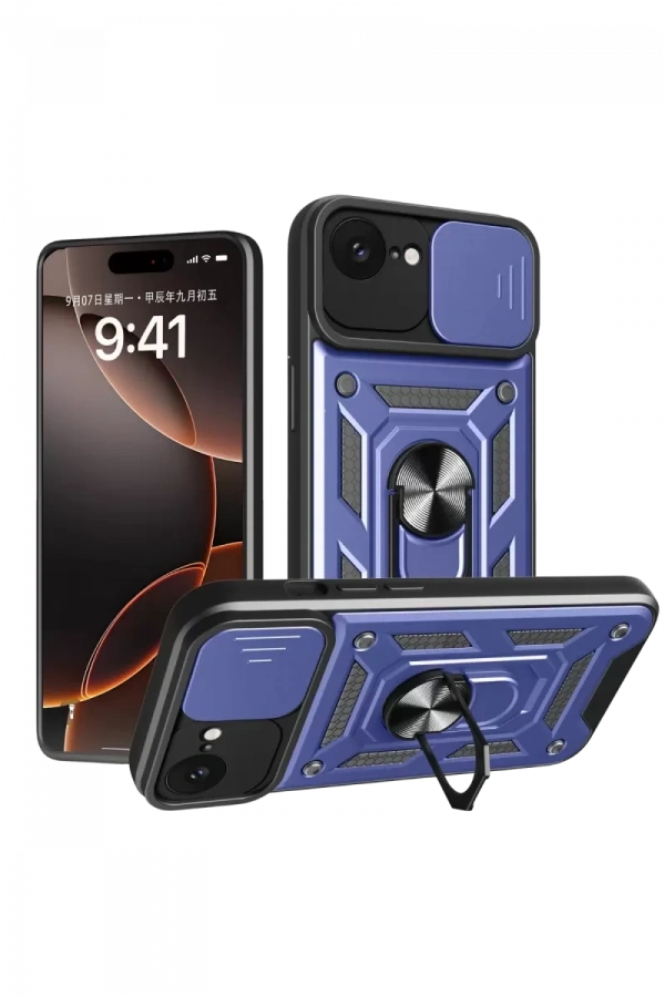 Apple iPhone 16E Kılıf Pars Lens Yüzüklü Silikon - Lacivert