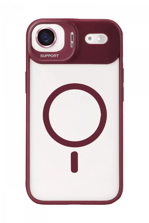 Apple iPhone 17 Air Remim Lensli Magsafe Standlı Kapak - Bordo
