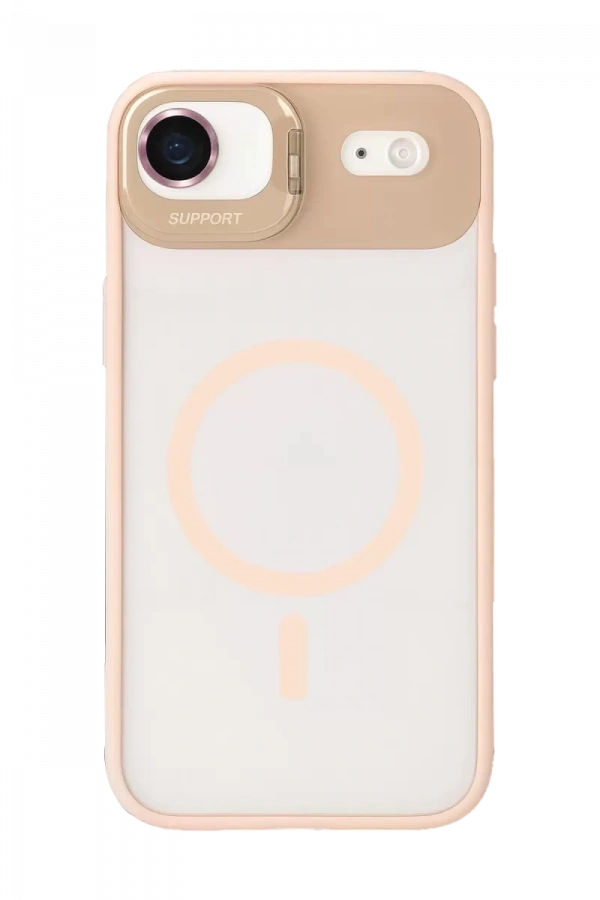 Apple iPhone 17 Air Remim Lensli Magsafe Standlı Kapak - Pembe