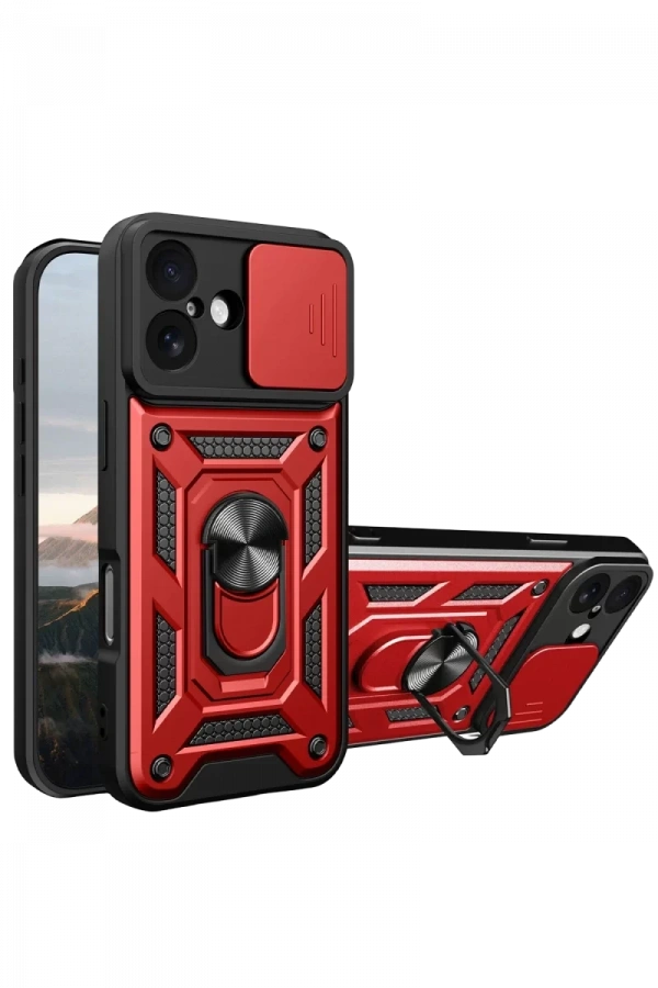 Apple iPhone 17 Pars Lens Yüzüklü Silikon - Kırmızı