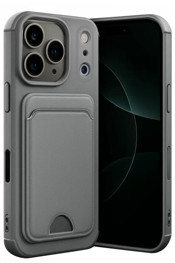 Apple iPhone 17 Pro Kelvin Kartvizitli Silikon - Gri