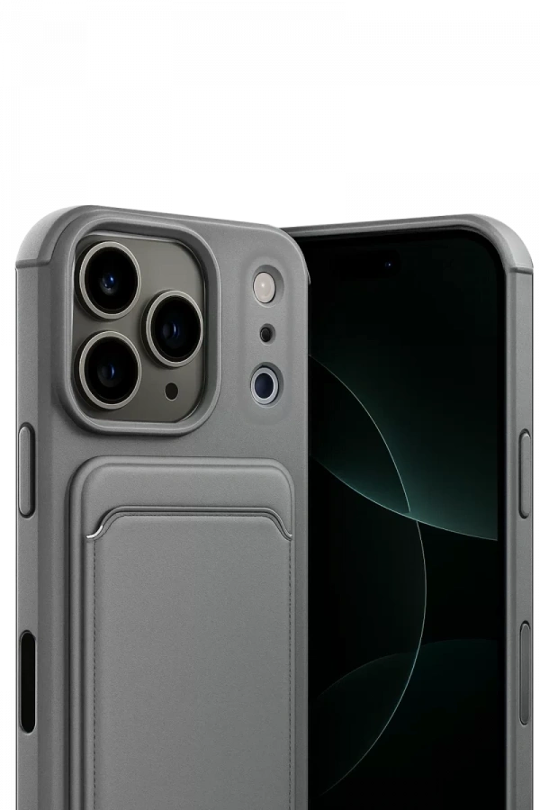 Apple iPhone 17 Pro Kelvin Kartvizitli Silikon - Gri