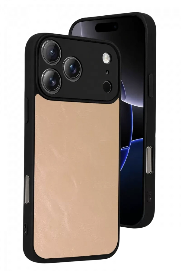Apple iPhone 17 Pro Max Aras Deri Kapak - Pudra