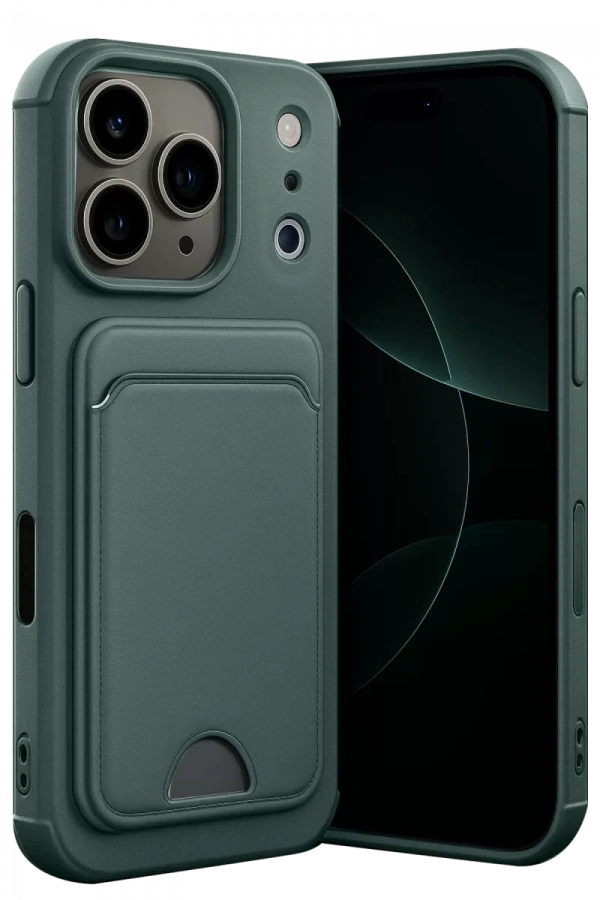 Apple iPhone 17 Pro Max Kelvin Kartvizitli Silikon - Koyu Yeşil