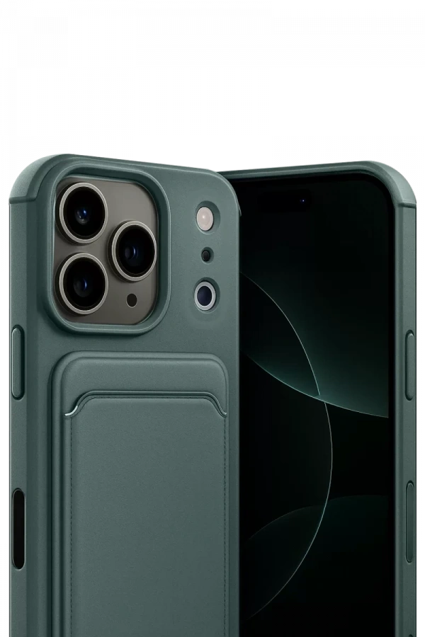 Apple iPhone 17 Pro Max Kelvin Kartvizitli Silikon - Koyu Yeşil