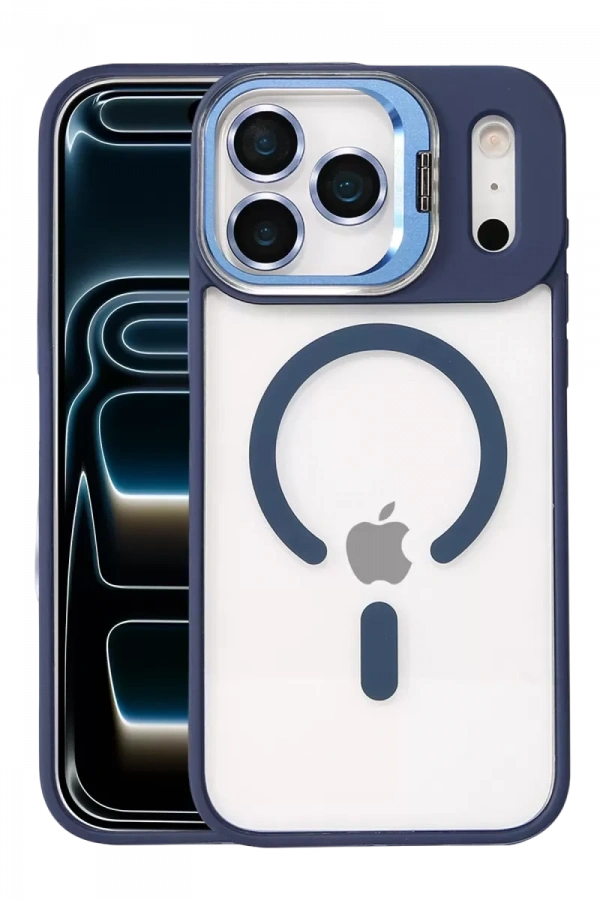 Apple iPhone 17 Pro Max Remim Lensli Magsafe Standlı Kapak - Lacivert
