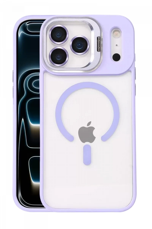Apple iPhone 17 Pro Max Remim Lensli Magsafe Standlı Kapak - Lila